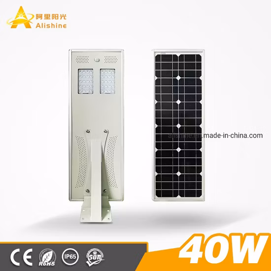 Fabricante Solar Powered All in One 30W 50W 80W LED Impermeable Exterior Farola solar integrada con panel solar