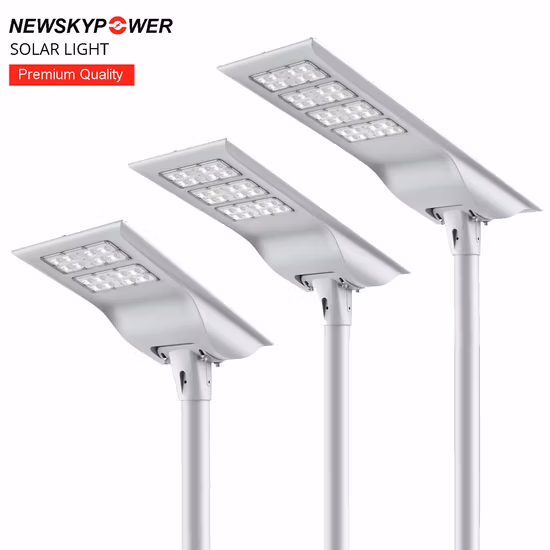 Nuevo y moderno alto lumen al aire libre impermeable aluminio integrado 30W 40W 60W 80W 100W LED todo en una farola solar