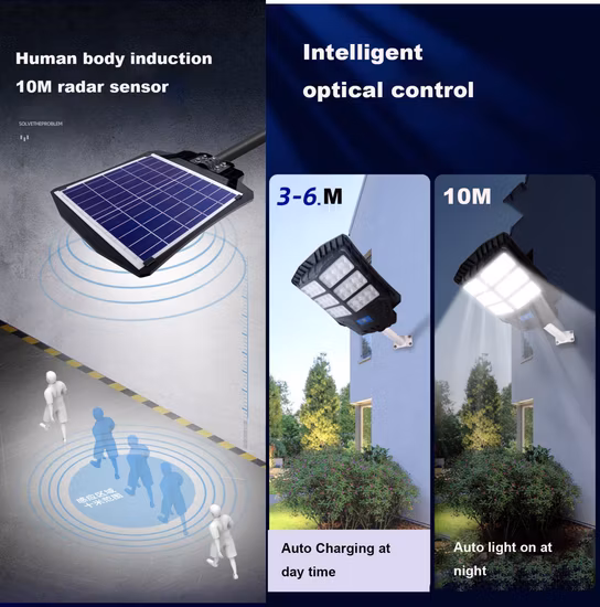 Precio al por mayor 100W 150W 200W 250W Producto al aire libre ABS Panel alimentado por energía Lámpara de inundación Sensor de movimiento Camino Exterior Jardín Pared LED Todo en uno Farola solar